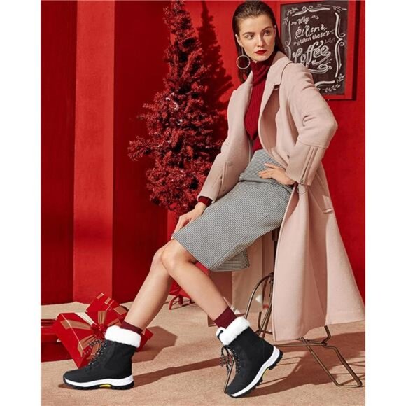 Women Waterproof Winter Snow Boots Warm Shoes Furry Mid Calf Lightweight Booties - Picture 2 of 7